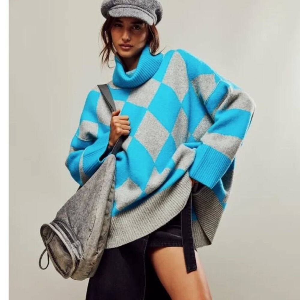 New FREE PEOPLE Harley Turtleneck PULLOVER SWEATER $248 X-SMALL Blue Gray